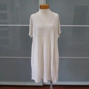 Eileen Fisher Size XL Beige Linen Short Sleeve Lagenlook Dress Beachy Coastal
